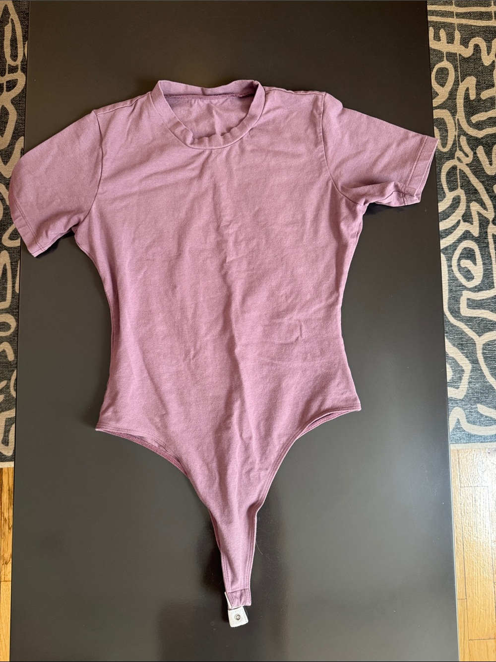LA Apparel Mauve Short-Sleeve thong bodysuit